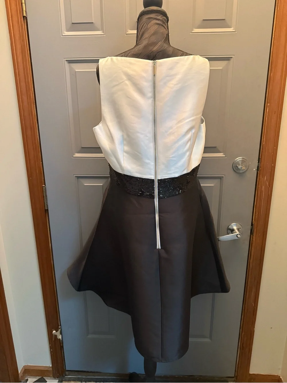 kate spade -White black formal fit and flare cocktail dress sequin bow tie-NWT